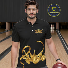 Load image into Gallery viewer, Black and Gold Ribbon Bowling Polo, 1/4 Zip Shirts For Men Custom Breast Cancer Bowling Team Shirt NQS10465