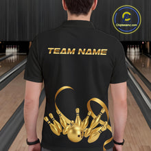Load image into Gallery viewer, Black and Gold Ribbon Bowling Polo, 1/4 Zip Shirts For Men Custom Breast Cancer Bowling Team Shirt NQS10465