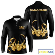 Load image into Gallery viewer, Black and Gold Ribbon Bowling Polo, 1/4 Zip Shirts For Men Custom Breast Cancer Bowling Team Shirt NQS10465