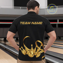 Load image into Gallery viewer, Black and Gold Ribbon Bowling Polo, 1/4 Zip Shirts For Men Custom Breast Cancer Bowling Team Shirt NQS10465