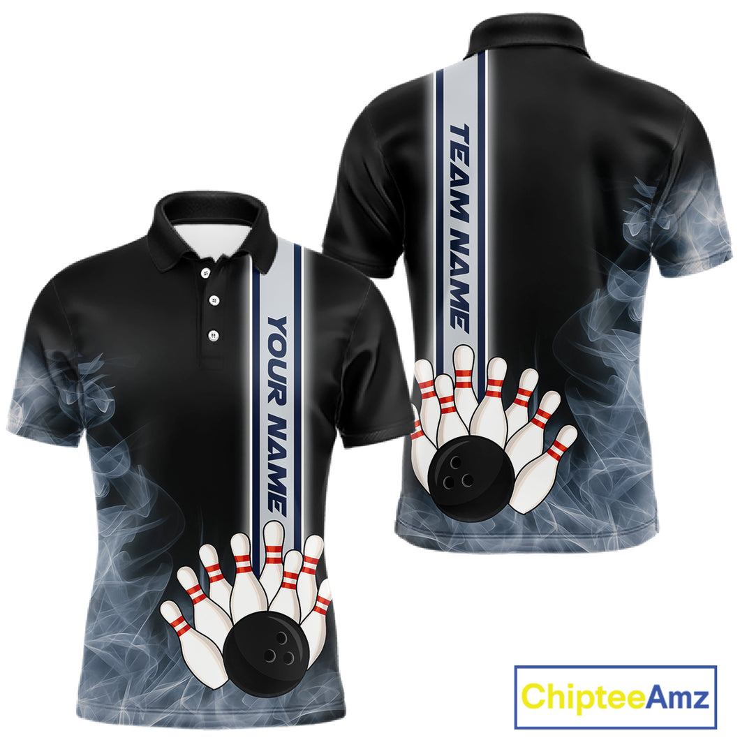 Black Smoke Bowling Polo, Quarter Zip Shirts For Men Custom Team Bowling Tournament Jerseys NQS10681