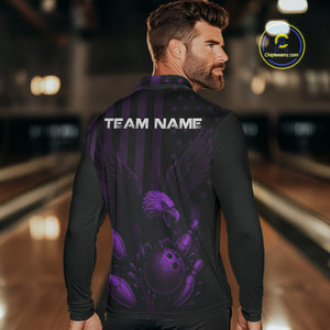 Black and Purple American Flag Eagle Bowling Shirt For Mens Custom Patriotic Team bowling jerseys NQS10479