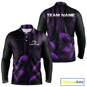 Black and Purple American Flag Eagle Bowling Shirt For Mens Custom Patriotic Team bowling jerseys NQS10479