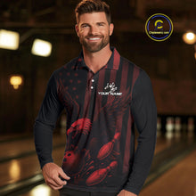 Load image into Gallery viewer, Black and Red American Flag Eagle Bowling Shirt For Mens Custom Patriotic Team bowling jerseys NQS10480
