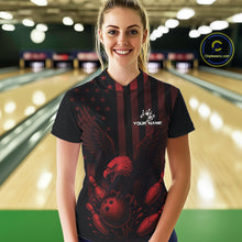 Load image into Gallery viewer, Black and Red American Flag Eagle Bowling Shirt For Women Custom Patriotic Team bowling jerseys NQS10480