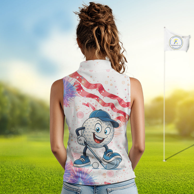 Funny Golf Ball Watercolor red, white and blue Sleeveless Polo Shirt custom patriotic fun golf shirts NQS10293
