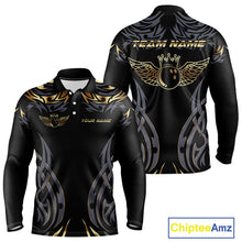 Load image into Gallery viewer, Personalized Black And Gold tribal pattern Bowling Shirts For Men, angel wings Bowling Team jerseys NQS10298