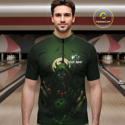 Personalized Green Reaper Skull Halloween Bowling Shirts For Men Custom Halloween Bowling Team jersey NQS10311