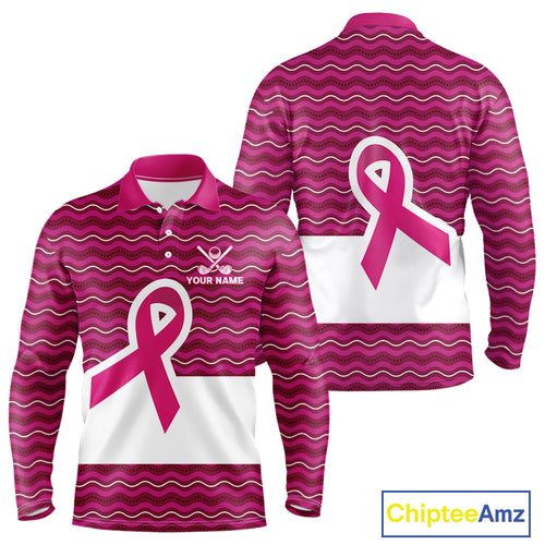 Pink ribbon Mens polo golf shirts Custom Breast cancer awareness team golf attire for men NQS10509