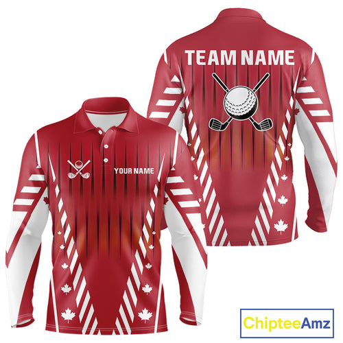 Red and White maple leaf Canadian Men golf polo shirt Custom Patriotic Golf attire For men NQS10185