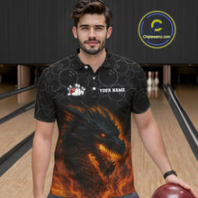 Load image into Gallery viewer, Custom Black Camo Flame Dragon Bowling Team Shirts For Men, Bowling Uniform gift for bowlers NQS10320