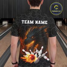 Load image into Gallery viewer, Custom Black Camo Flame Dragon Bowling Team Shirts For Men, Bowling Uniform gift for bowlers NQS10320