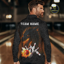 Load image into Gallery viewer, Custom Black Camo Flame Dragon Bowling Team Shirts For Men, Bowling Uniform gift for bowlers NQS10320