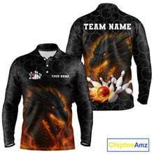 Load image into Gallery viewer, Custom Black Camo Flame Dragon Bowling Team Shirts For Men, Bowling Uniform gift for bowlers NQS10320