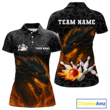 Load image into Gallery viewer, Custom Black Camo Flame Dragon Bowling Team Shirts For Women, Bowling Uniform gift for bowlers NQS10320