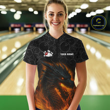 Load image into Gallery viewer, Custom Black Camo Flame Dragon Bowling Team Shirts For Women, Bowling Uniform gift for bowlers NQS10320