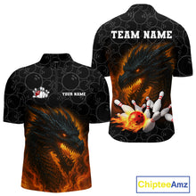 Load image into Gallery viewer, Custom Black Camo Flame Dragon Bowling Team Shirts For Men, Bowling Uniform gift for bowlers NQS10320