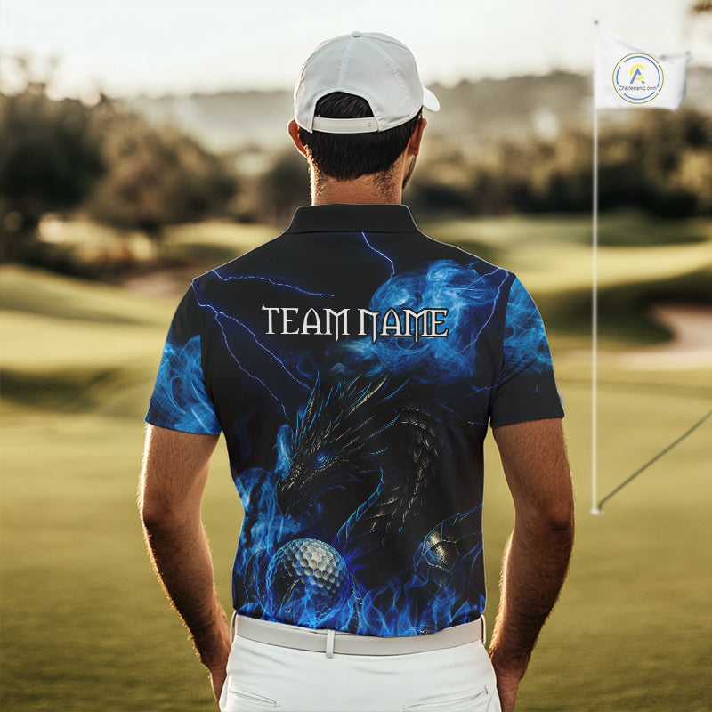 Blue Flame Dragon Golf polo shirts For Men Custom Dragon team mens golf outfits, gift for golf lover NQS10024