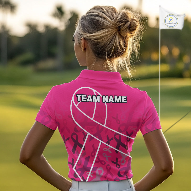 Pink ribbon pattern breast cancer awareness Women golf polo shirt Custom team Golf attire For ladies NQS10189