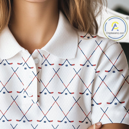 Red, White and Blue golf clubs pattern Women golf polo shirt Custom Patriotic golf outfits for ladies NQS10198