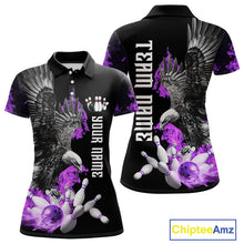 Load image into Gallery viewer, Custom Purple Flame Black Eagle Bowling Polo, Quarter Zip Shirt For Women, Team Bowling Clothes NQS10351