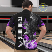 Load image into Gallery viewer, Custom Purple Flame Black Eagle Bowling Polo, Quarter Zip Shirt For Men, Team Bowling Clothes NQS10351