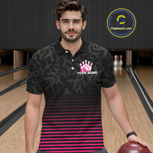 Load image into Gallery viewer, Pink and black Ribbons Pattern Bowling Shirts For Men Custom Breast cancer Team Bowler Jersey NQS10560