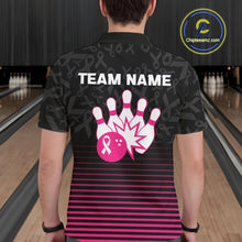 Load image into Gallery viewer, Pink and black Ribbons Pattern Bowling Shirts For Men Custom Breast cancer Team Bowler Jersey NQS10560