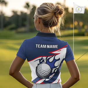Red, White and Blue Flame golf ball Women Golf polo shirts Custom patriotic Golf Outfit For Ladies NQS10044