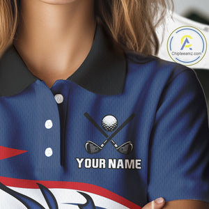 Red, White and Blue Flame golf ball Women Golf polo shirts Custom patriotic Golf Outfit For Ladies NQS10044