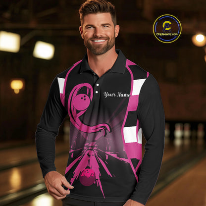 Breast Cancer Awareness Bowling Shirts For Men custom Black and pink ribbon team bowling jerseys NQS10207