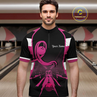 Breast Cancer Awareness Bowling Shirts For Men custom Black and pink ribbon team bowling jerseys NQS10207