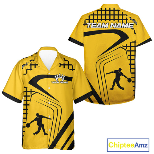 Custom Black and Yellow Bowling Hawaiian Shirt, Personalized Team Bowling Jersey Bowler Outfit NQS10575