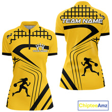 Load image into Gallery viewer, Custom Black and Yellow Bowling Shirts For Women, Personalized Team Bowling Jersey Bowler Outfit NQS10575