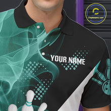 Load image into Gallery viewer, Mens bowling polo, 1/4 zip shirts Custom cyan blue smoke bowling team jerseys, gift for Bowlers NQS10060