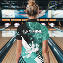 Load image into Gallery viewer, Women bowling polo, 1/4 zip shirts Custom cyan blue smoke bowling team jerseys, gift for Bowlers NQS10060