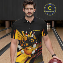 Load image into Gallery viewer, Black and Yellow Bee Bowling Polo, Quarter Zip Shirts For Men Custom Bee Bowling Team Jersey Outfit NQS10362