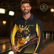 Load image into Gallery viewer, Black and Yellow Bee Bowling Polo, Quarter Zip Shirts For Men Custom Bee Bowling Team Jersey Outfit NQS10362