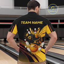 Load image into Gallery viewer, Black and Yellow Bee Bowling Polo, Quarter Zip Shirts For Men Custom Bee Bowling Team Jersey Outfit NQS10362