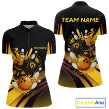 Load image into Gallery viewer, Black and Yellow Bee Bowling Polo, Quarter Zip Shirts For Women Custom Bee Bowling Team Jersey Outfit NQS10362