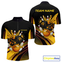 Load image into Gallery viewer, Black and Yellow Bee Bowling Polo, Quarter Zip Shirts For Men Custom Bee Bowling Team Jersey Outfit NQS10362