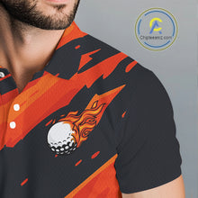 Load image into Gallery viewer, Black and Orange Flame Golf polo shirts for mens Custom mens golf outfit, personalized golf gifts NQS10069