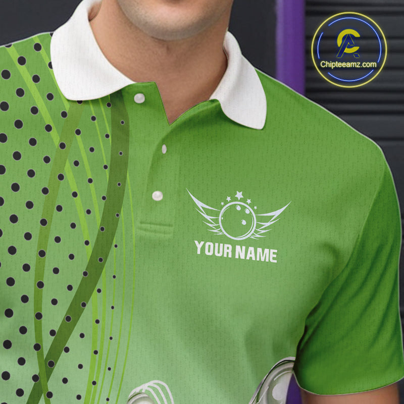 Mens bowling polo, quarter zip shirts Custom bowling team jerseys, gift for Bowlers | Green NQS10072