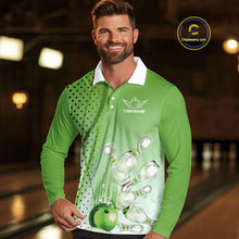 Load image into Gallery viewer, Mens bowling polo, quarter zip shirts Custom bowling team jerseys, gift for Bowlers | Green NQS10072