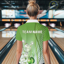 Load image into Gallery viewer, Women bowling polo, quarter zip shirts Custom bowling team jerseys, gift for Bowlers | Green NQS10072