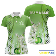 Load image into Gallery viewer, Women bowling polo, quarter zip shirts Custom bowling team jerseys, gift for Bowlers | Green NQS10072