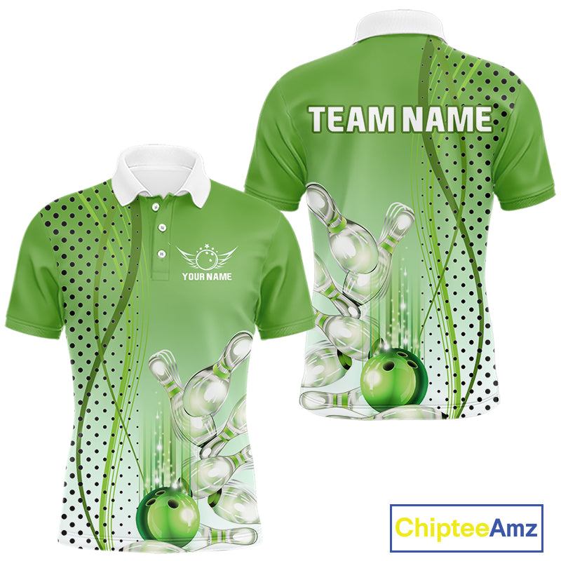 Mens bowling polo, quarter zip shirts Custom bowling team jerseys, gift for Bowlers | Green NQS10072