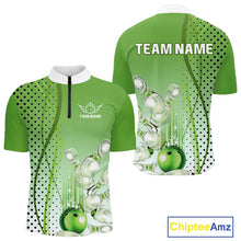 Load image into Gallery viewer, Mens bowling polo, quarter zip shirts Custom bowling team jerseys, gift for Bowlers | Green NQS10072