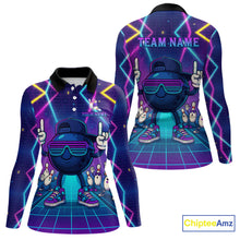Load image into Gallery viewer, Purple neon stage funny Bowling polo, quarter zip shirts for Women Custom funny bowling team shirts NQS10299