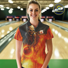 Load image into Gallery viewer, Orange Flame Skull reaper Bowling polo, quarter zip shirts for Women Custom skull bowling team jersey NQS10300